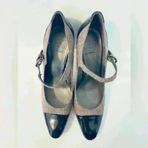 Circa Joan & David Women’s Size 7.5 Heels w/ Plaid Fabric & Black Patent Leather - Picture 4 of 14
